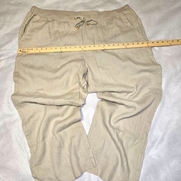 Ellen Tracy Beige 100% Linen Elastic Waist Cropped Pants Drawstring Relaxed Fit‎ - Picture 8 of 11